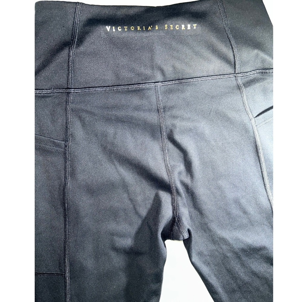 Victoria Secret Black High Waisted Leggings with Pockets Gold Logo Size 2